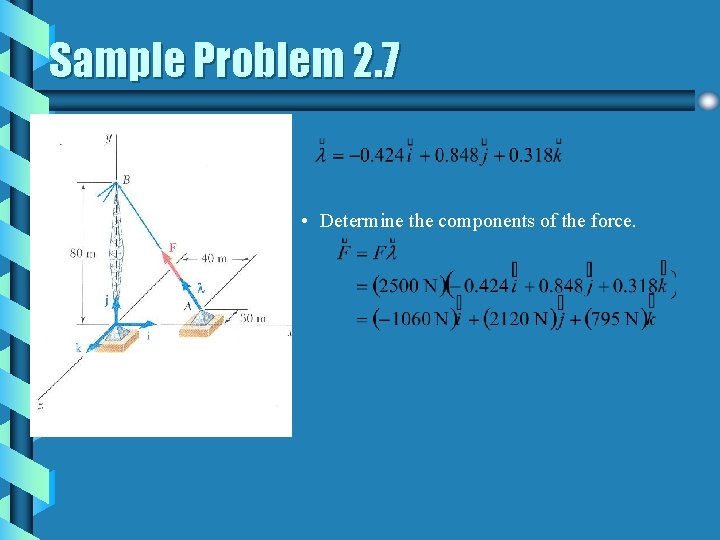 Sample Problem 2. 7 • Determine the components of the force. 