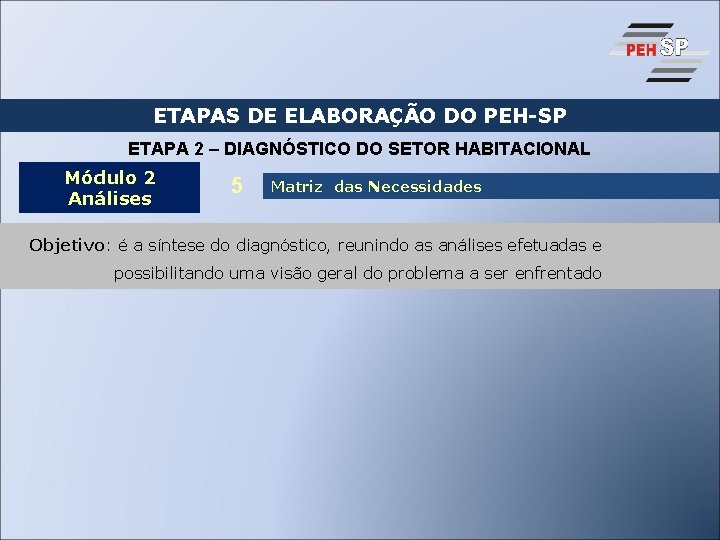 ETAPAS DE ELABORAÇÃO DO PEH-SP ETAPA 2 – DIAGNÓSTICO DO SETOR HABITACIONAL Módulo 2