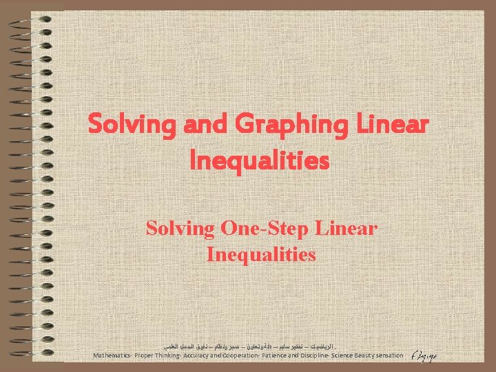 Solving and Graphing Linear Inequalities Solving One-Step Linear Inequalities ﺍﻟﺮﻳﺎﺿﻴﺎﺕ – ﺗﻔﻜﻴﺮ ﺳﻠﻴﻢ –