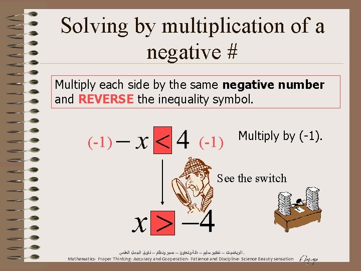 Solving by multiplication of a negative # Multiply each side by the same negative