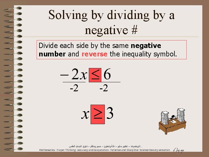 Solving by dividing by a negative # Divide each side by the same negative