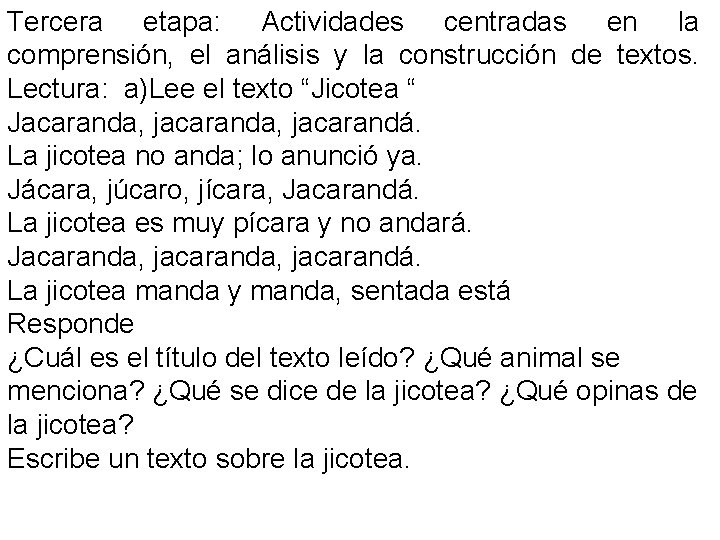 Tercera etapa: Actividades centradas en la comprensión, el análisis y la construcción de textos.