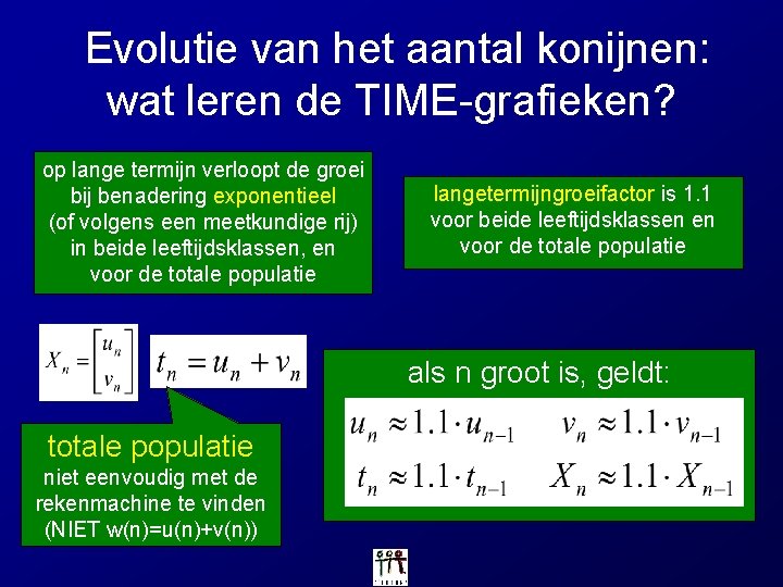 Evolutie van het aantal konijnen: wat leren de TIME-grafieken? op lange termijn verloopt de