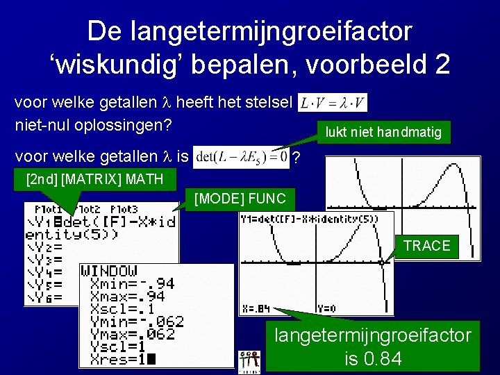 De langetermijngroeifactor ‘wiskundig’ bepalen, voorbeeld 2 voor welke getallen heeft het stelsel niet-nul oplossingen?