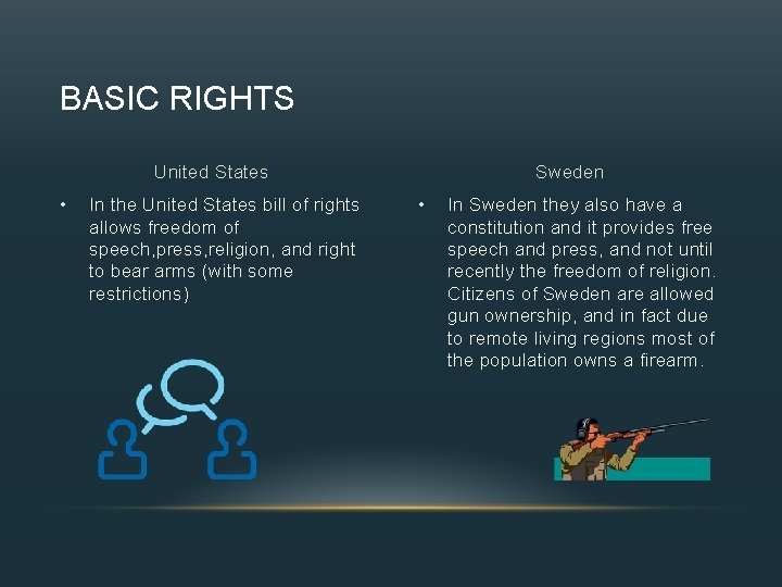 BASIC RIGHTS United States • In the United States bill of rights allows freedom