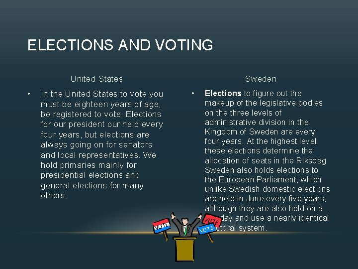 ELECTIONS AND VOTING United States • In the United States to vote you must