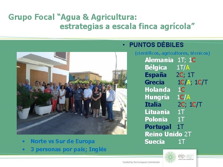Grupo Focal “Agua & Agricultura: estrategias a escala finca agrícola” • PUNTOS DÉBILES (científicos,