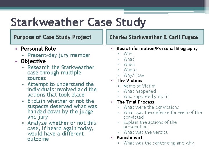 Starkweather Case Study Purpose of Case Study Project • Personal Role ▫ Present-day jury