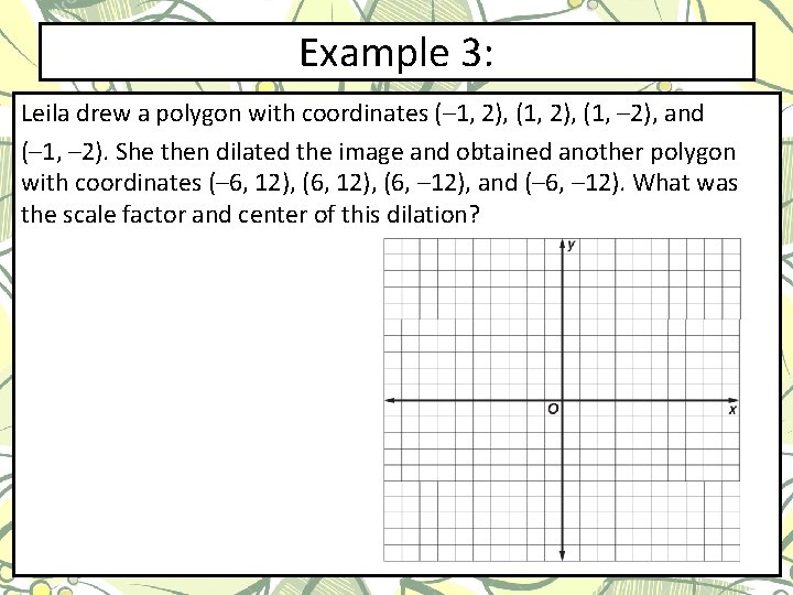 Example 3: Leila drew a polygon with coordinates (– 1, 2), (1, – 2),