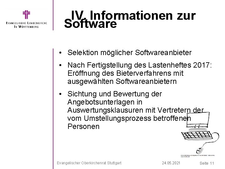 IV. Informationen zur Software • Selektion möglicher Softwareanbieter • Nach Fertigstellung des Lastenheftes 2017: