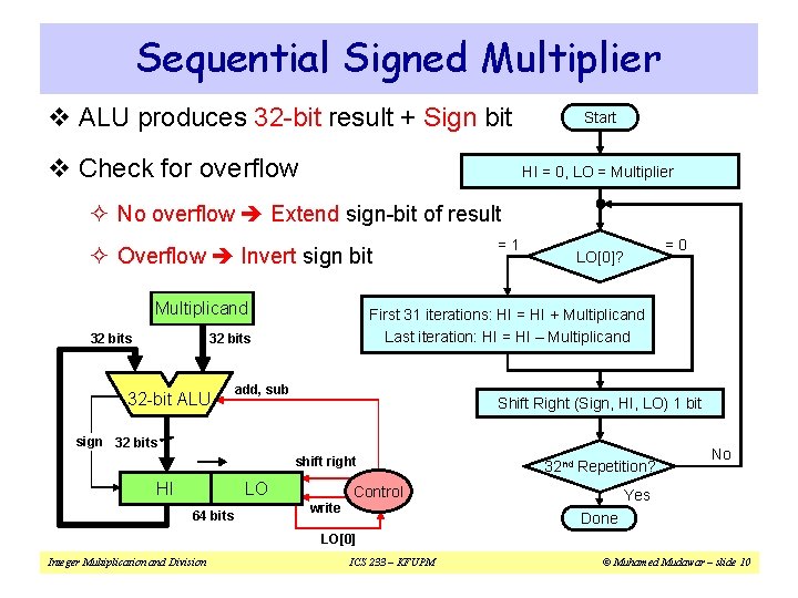 Sequential Signed Multiplier v ALU produces 32 -bit result + Sign bit v Check