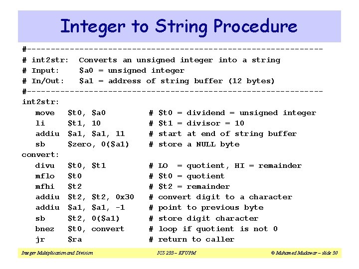 Integer to String Procedure #-------------------------------# int 2 str: Converts an unsigned integer into a