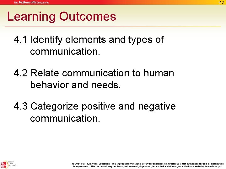 4 -2 Learning Outcomes 4. 1 Identify elements and types of communication. 4. 2