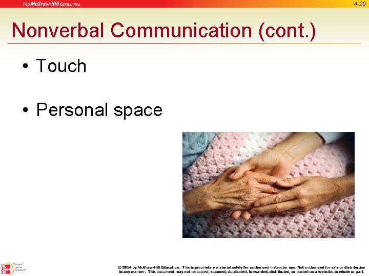 4 -20 Nonverbal Communication (cont. ) • Touch • Personal space 