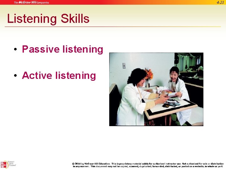 4 -23 Listening Skills • Passive listening • Active listening 