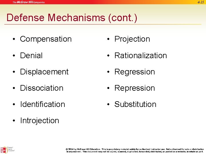 4 -35 Defense Mechanisms (cont. ) • Compensation • Projection • Denial • Rationalization