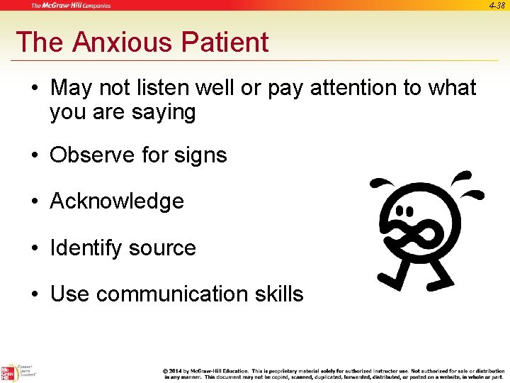 4 -38 The Anxious Patient • May not listen well or pay attention to