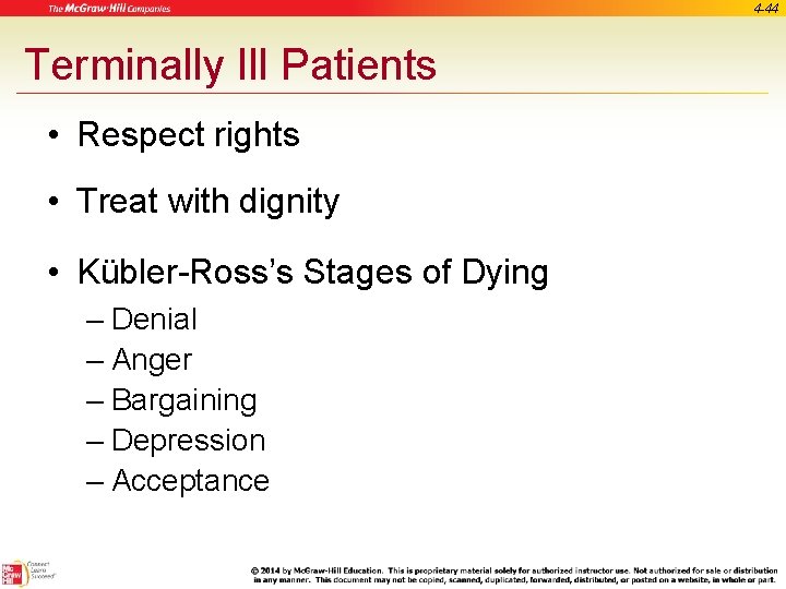 4 -44 Terminally Ill Patients • Respect rights • Treat with dignity • Kübler-Ross’s