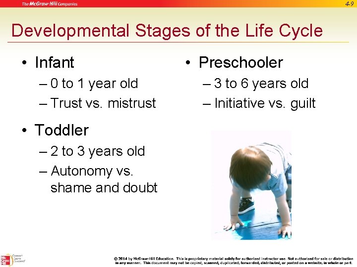 4 -9 Developmental Stages of the Life Cycle • Infant – 0 to 1