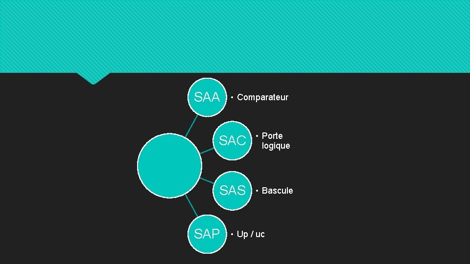 SAA • Comparateur SAC • Porte logique SAS • Bascule SAP • Up /