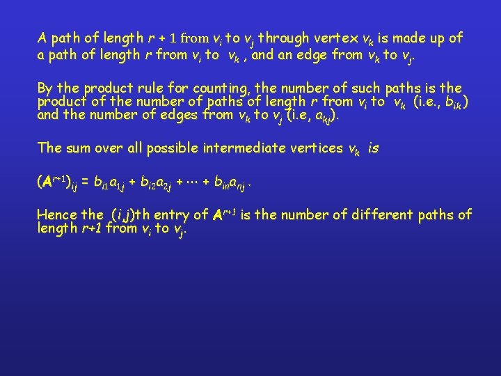 A path of length r + 1 from vi to vj through vertex vk