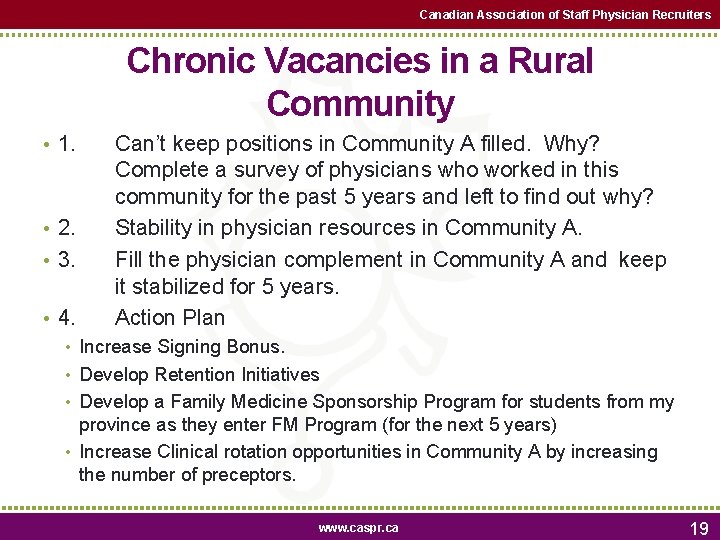 Canadian Association of Staff Physician Recruiters Chronic Vacancies in a Rural Community • 1.