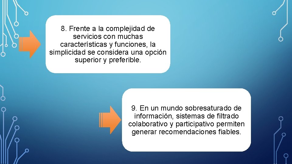 8. Frente a la complejidad de servicios con muchas características y funciones, la simplicidad