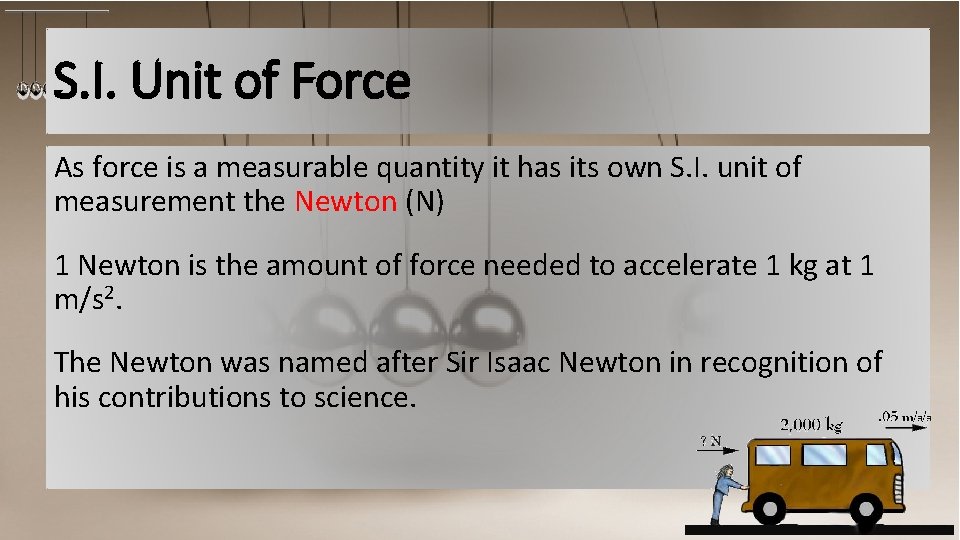 S. I. Unit of Force As force is a measurable quantity it has its