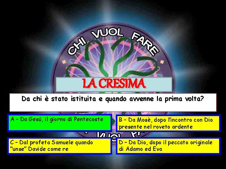 LA CRESIMA Da chi è stato istituita e quando avvenne la prima volta? A LA CRESIMA Da chi è stato istituita e quando avvenne la prima volta? A