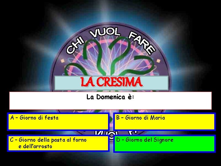 LA CRESIMA La Domenica è: A – Giorno di festa B – Giorno di LA CRESIMA La Domenica è: A – Giorno di festa B – Giorno di