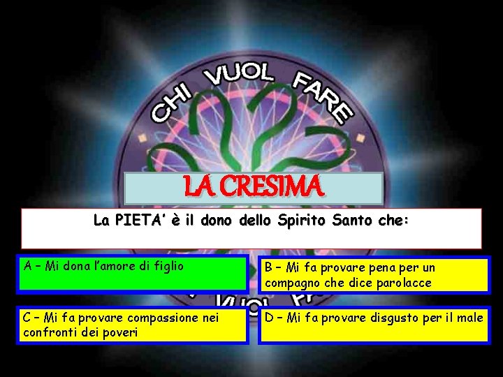 LA CRESIMA La PIETA’ è il dono dello Spirito Santo che: A – Mi LA CRESIMA La PIETA’ è il dono dello Spirito Santo che: A – Mi