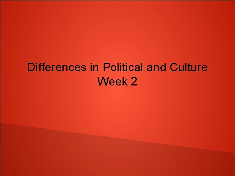 Differences in Political and Culture Week 2 
