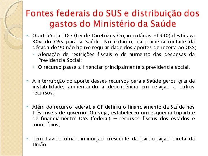  O art. 55 da LDO (Lei de Diretrizes Orçamentárias -1990) destinava 30% do