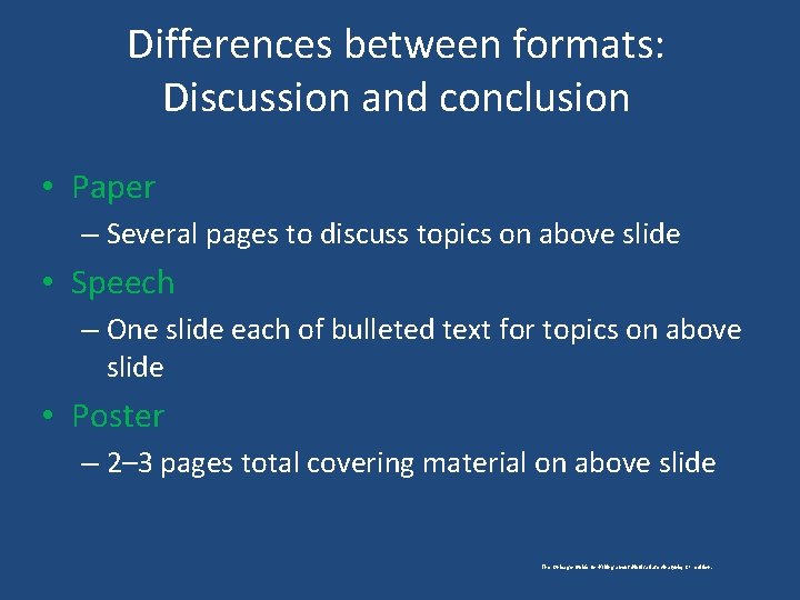 Differences between formats: Discussion and conclusion • Paper – Several pages to discuss topics