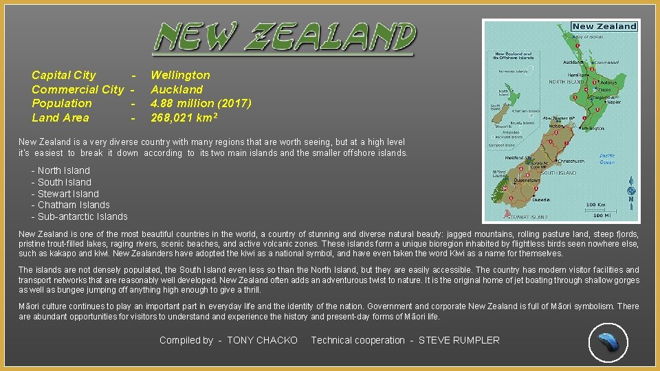 NEW ZEALAND Capital City Commercial City Population Land Area - Wellington Auckland 4. 88