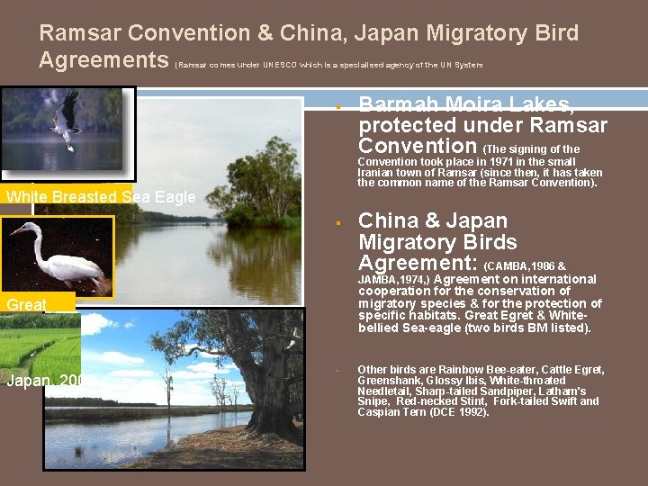 Ramsar Convention & China, Japan Migratory Bird Agreements (Ramsar comes under UNESCO which is Ramsar Convention & China, Japan Migratory Bird Agreements (Ramsar comes under UNESCO which is