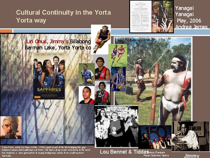Yanagai Play, 2006 Andrea James Cultural Continuity in the Yorta way Lin Onus, Jimmy’s Yanagai Play, 2006 Andrea James Cultural Continuity in the Yorta way Lin Onus, Jimmy’s