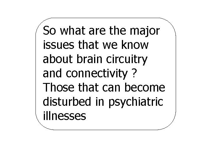 So what are the major issues that we know about brain circuitry and connectivity