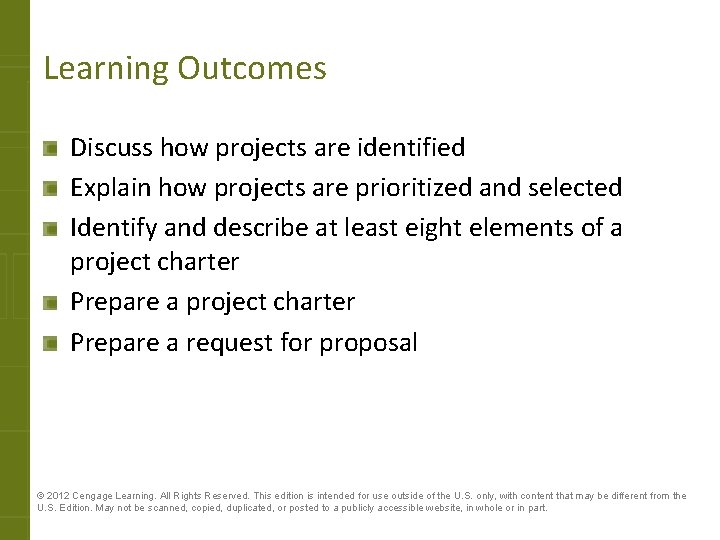 Learning Outcomes Discuss how projects are identified Explain how projects are prioritized and selected