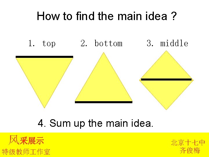 How to find the main idea ? 1. top 2. bottom 3. middle 4.