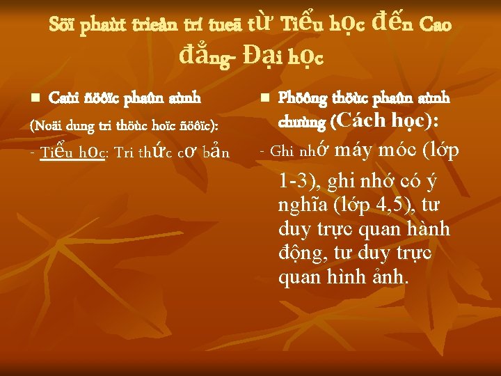 Söï phaùt trieån trí tueä từ Tiểu học đến Cao đẳng- Đại học n