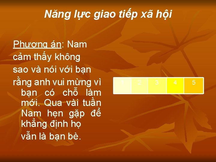 Năng lực giao tiếp xã hội Phương án: Nam cảm thấy không sao và