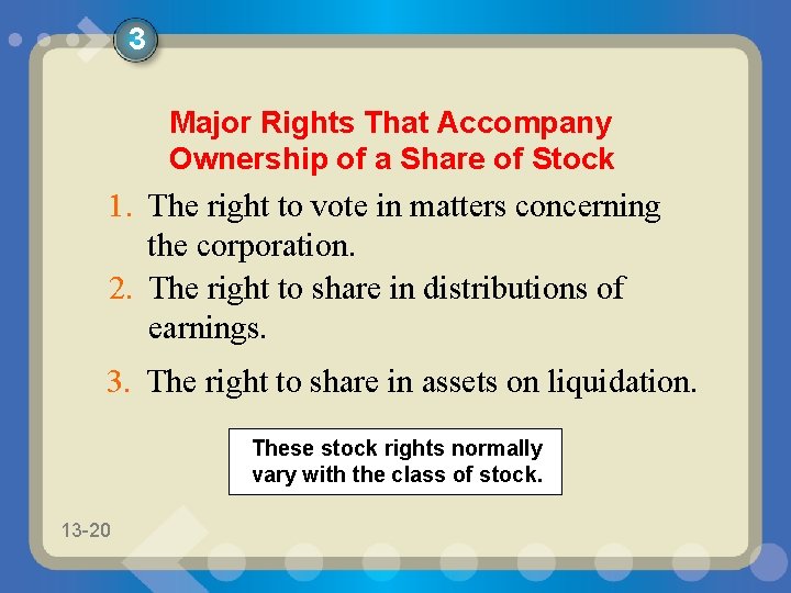 3 Major Rights That Accompany Ownership of a Share of Stock 1. The right