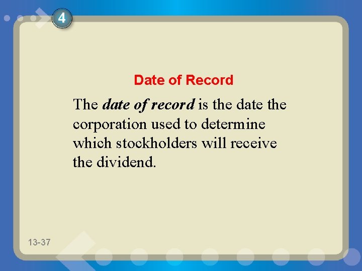 4 Date of Record The date of record is the date the corporation used