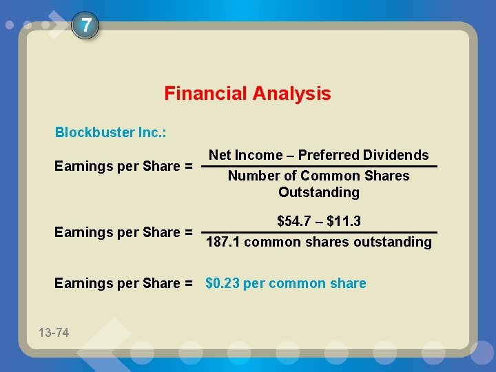7 Financial Analysis Blockbuster Inc. : Earnings per Share = Net Income – Preferred