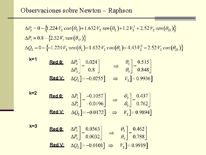 Observaciones sobre Newton – Raphson k=1 Red : Red V: k=2 Red : Red
