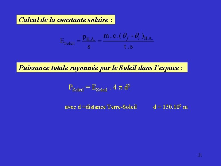 Calcul de la constante solaire : Puissance totale rayonnée par le Soleil dans l’espace