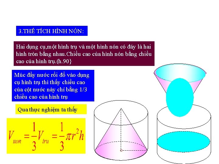 3. THỂ TÍCH HÌNH NÓN: Hai dụng cụ, một hình trụ và một hình