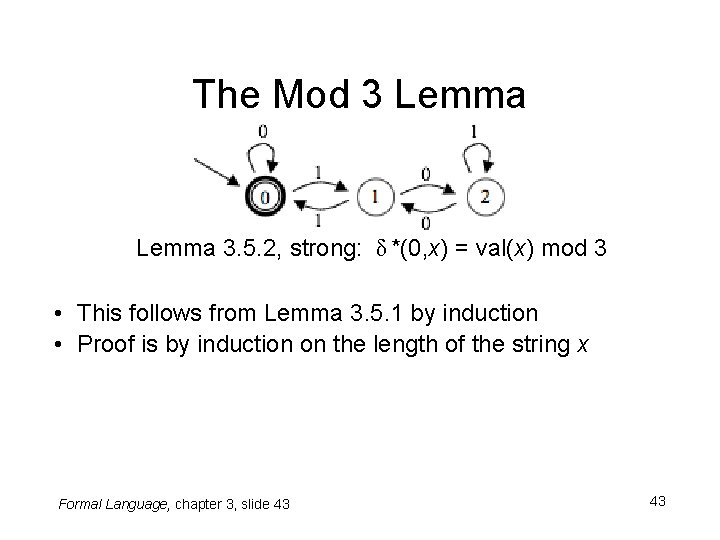The Mod 3 Lemma 3. 5. 2, strong: δ *(0, x) = val(x) mod The Mod 3 Lemma 3. 5. 2, strong: δ *(0, x) = val(x) mod