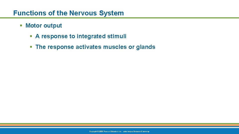 Functions of the Nervous System § Motor output § A response to integrated stimuli Functions of the Nervous System § Motor output § A response to integrated stimuli